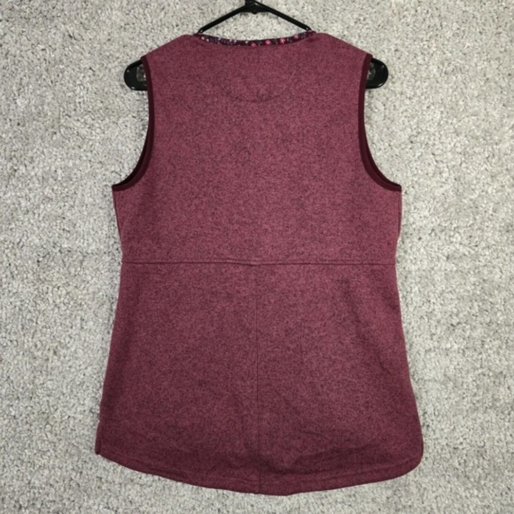 LL Bean Sweater Fleece Vest Women Small‎ Regular Purple Floral Trim Full Zip - Picture 5 of 8